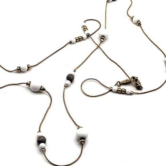 Lauren Conrad Station Necklace White Acrylic Gold tone 32in - Picture 4 of 4